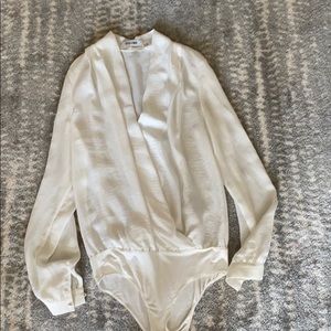 Drapey white silky bodysuit blouse